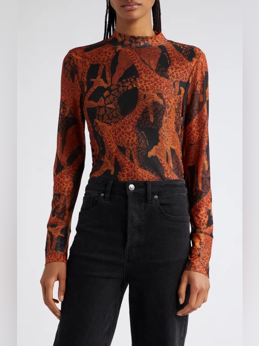 Farm Rio Giraffe Print Long Sleeve Tulle Blouse Size XL - Picture 12 of 12